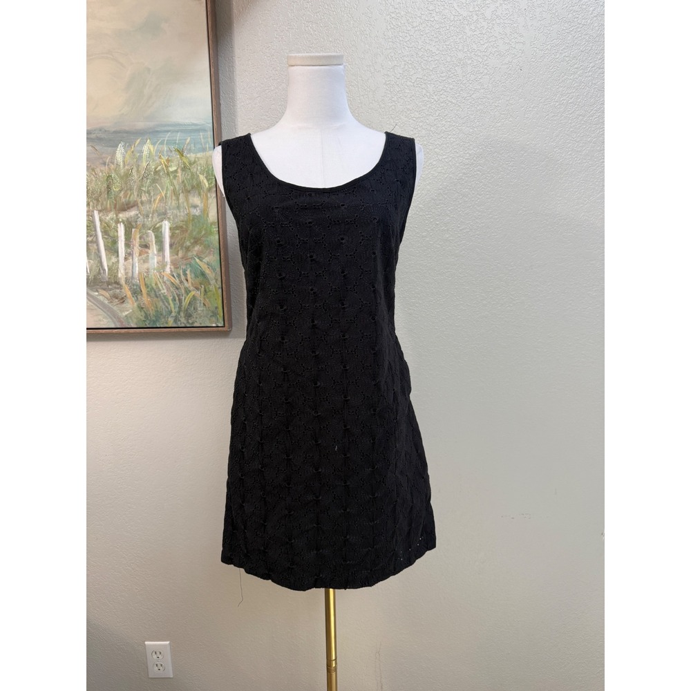 Tulle Black Eyelet Cotton Sleeveless Shift Dress with Pockets V-Back Size S